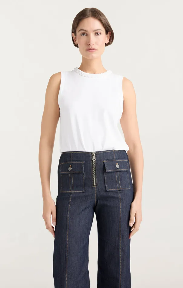 Women Sleeveless Braided Tee White Tops Cinq Sept