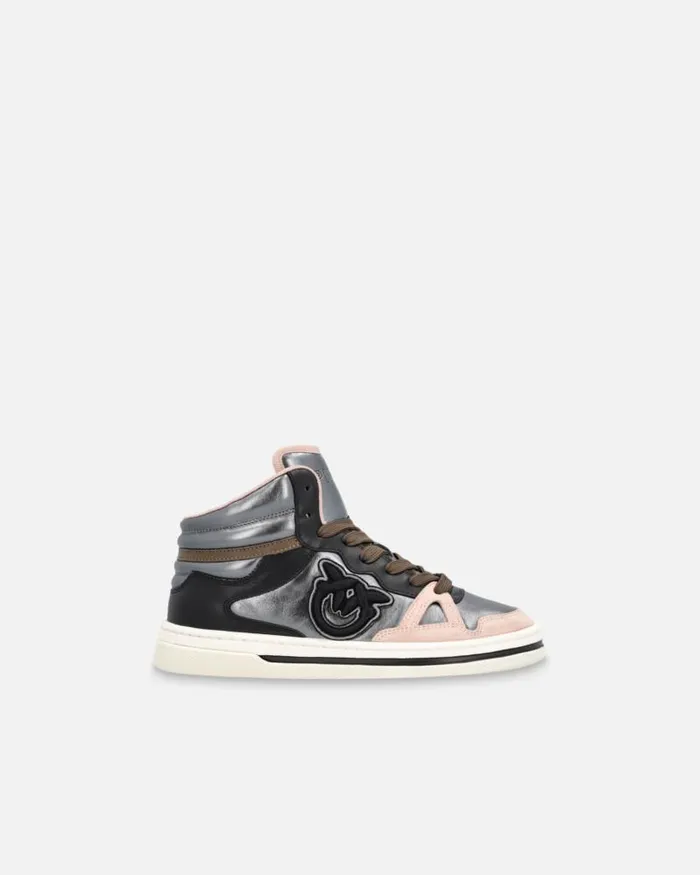 Women Sneakers Pinko Laminated Hightop Sneakers Pewterblacknude