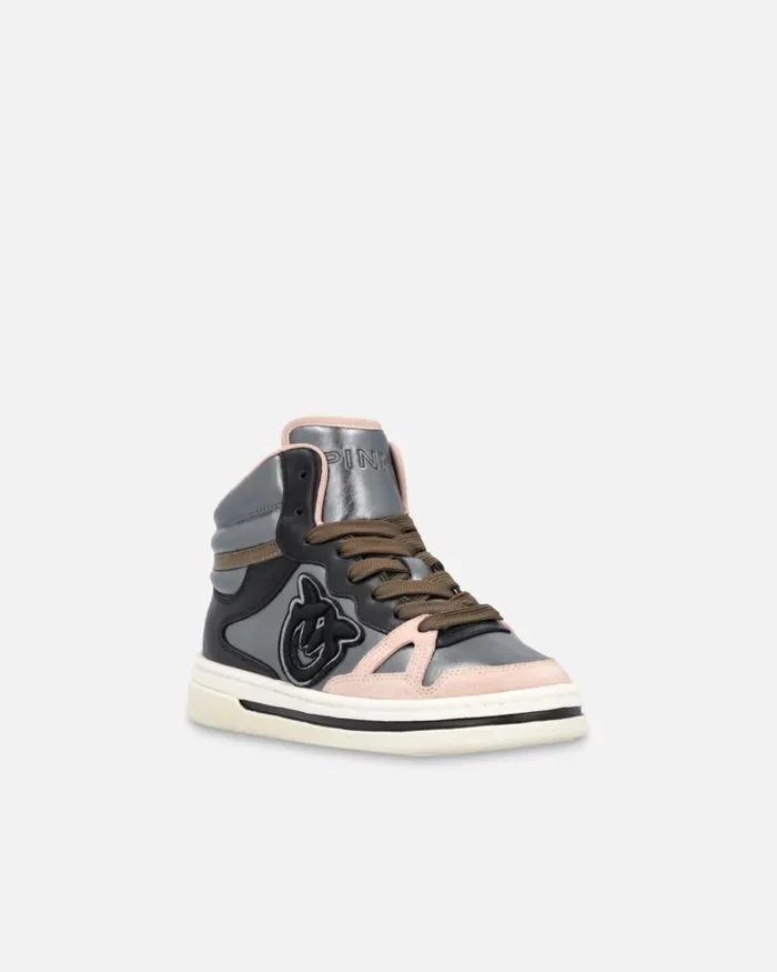 Women Sneakers Pinko Laminated Hightop Sneakers Pewterblacknude Women Sneakers Pinko Laminated Hightop Sneakers Pewterblacknude