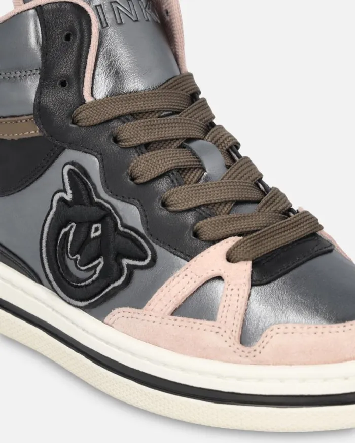 Women Sneakers Pinko Laminated Hightop Sneakers Pewterblacknude Women Sneakers Pinko Laminated Hightop Sneakers Pewterblacknude