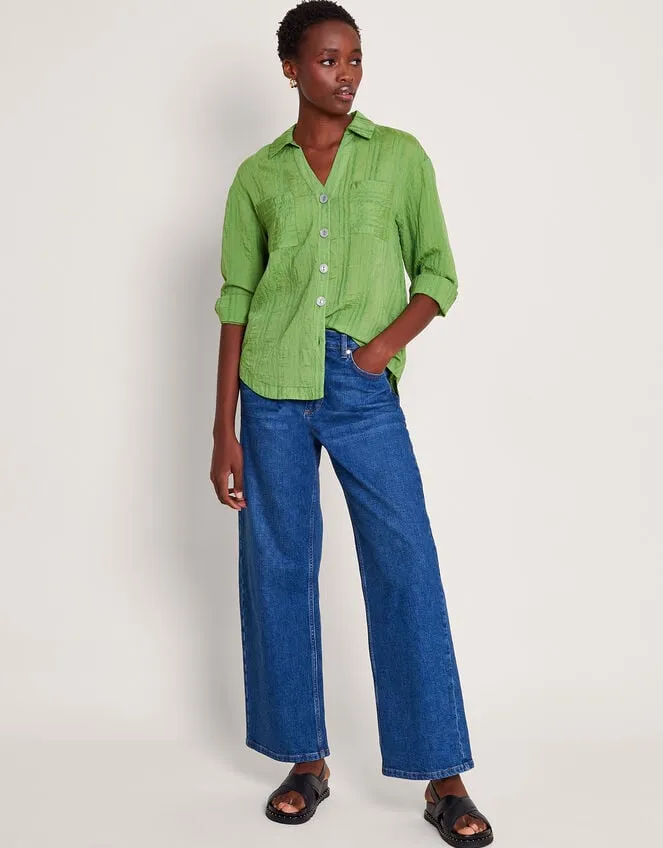 Women Sofia Textured Shirt Green Monsoon Tops and Blouses