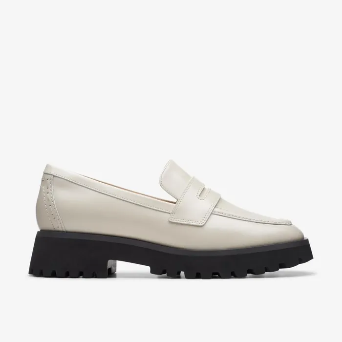 Women Stayso Edge Ivory Leather Clarks Loafers and Oxfords