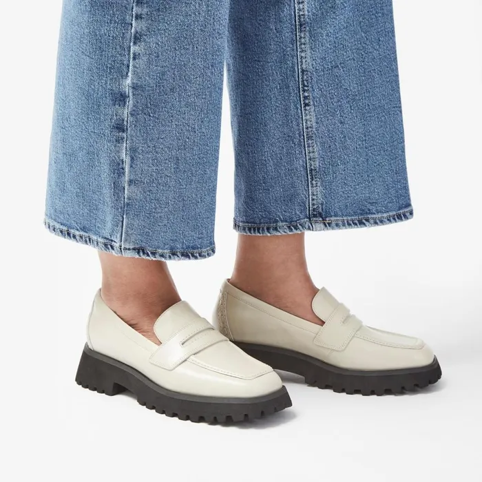 Women Stayso Edge Ivory Leather Clarks Loafers and Oxfords