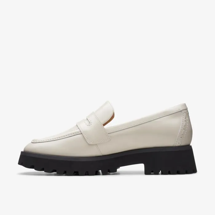 Women Stayso Edge Ivory Leather Clarks Loafers and Oxfords
