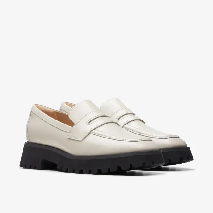 Women Stayso Edge Ivory Leather Clarks Loafers and Oxfords