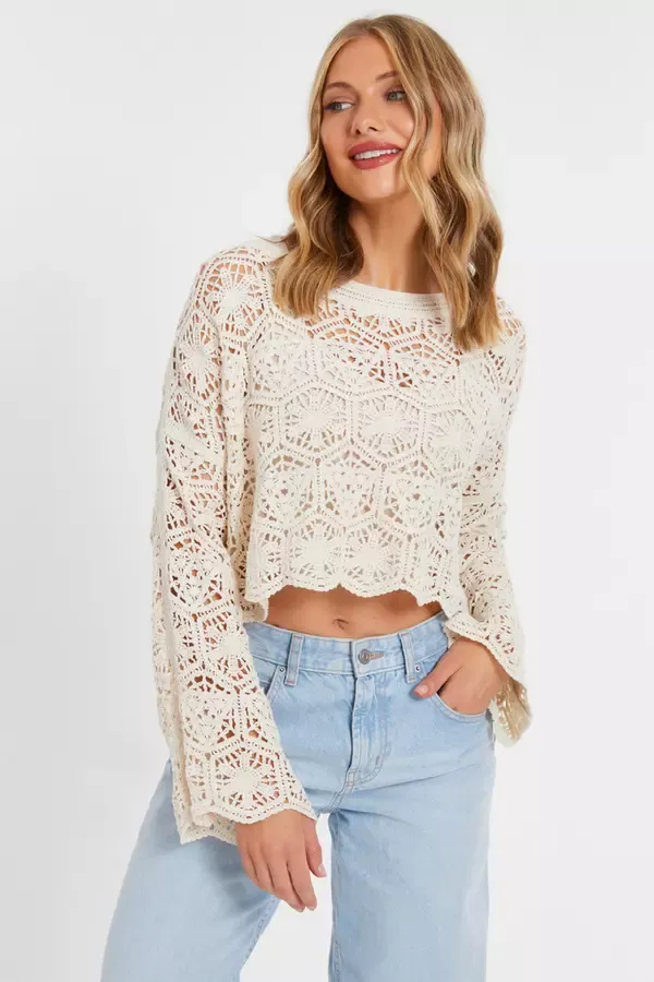 Women Stone Crochet Top Quiz Clothing Casual Clothing