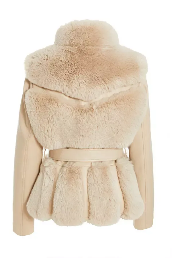 Women Stone Faux Fur Contrast Belted Jacket Quiz Clothing Jackets and Coats