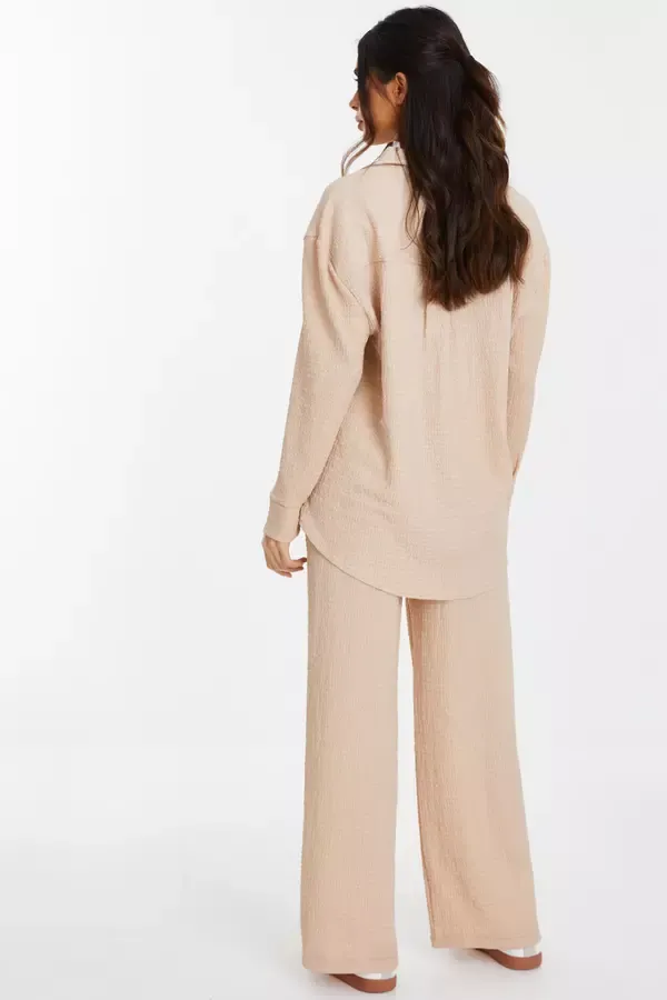 Women Stone High Waist Textured Palazzo Trousers Quiz Clothing Casual Clothing Women Stone High Waist Textured Palazzo Trousers Quiz Clothing Casual Clothing