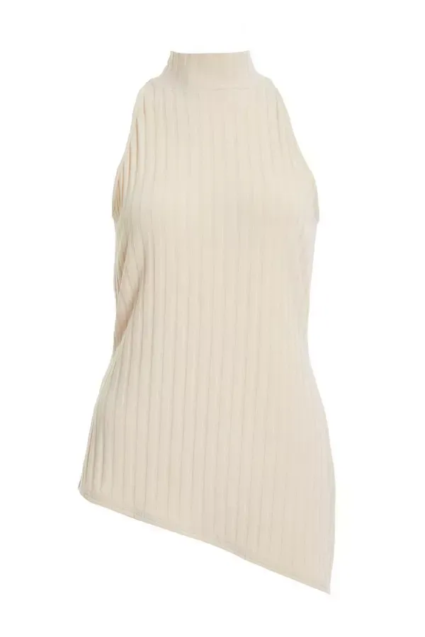 Women Stone Ribbed Asymmetric Top Quiz Clothing CoOrds