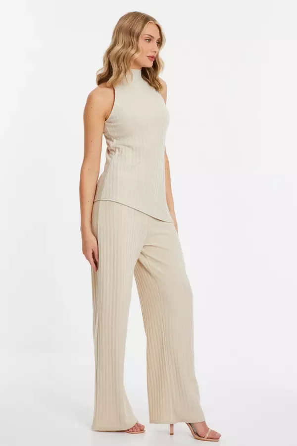 Women Stone Ribbed Asymmetric Top Quiz Clothing CoOrds