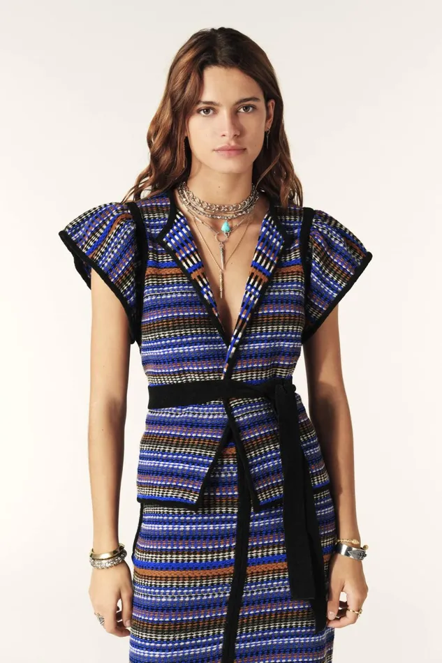 Women Sweaters and Cardigans Baandsh ShortSleeved Cardigan Flace Blue