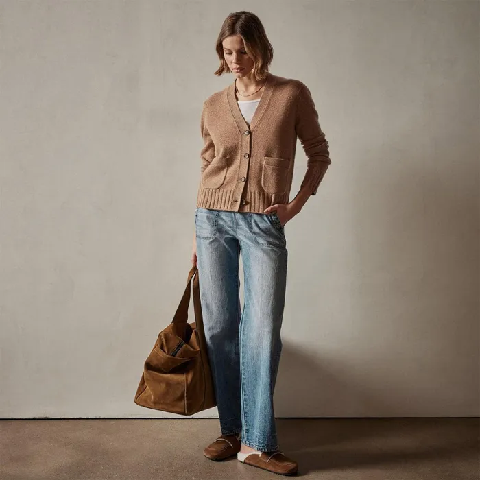 Women Sweaters James Perse Shrunken Recycled Cashmere Cardigan Caramel
