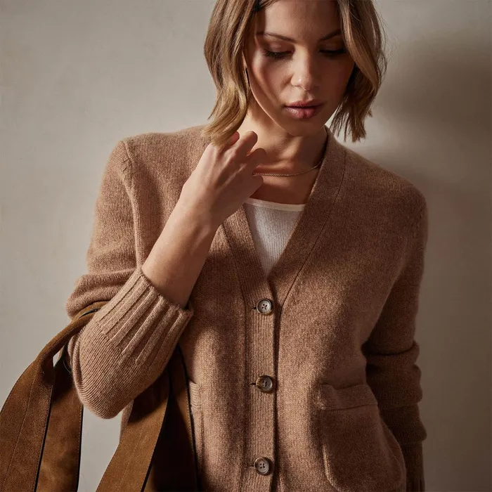 Women Sweaters James Perse Shrunken Recycled Cashmere Cardigan Caramel