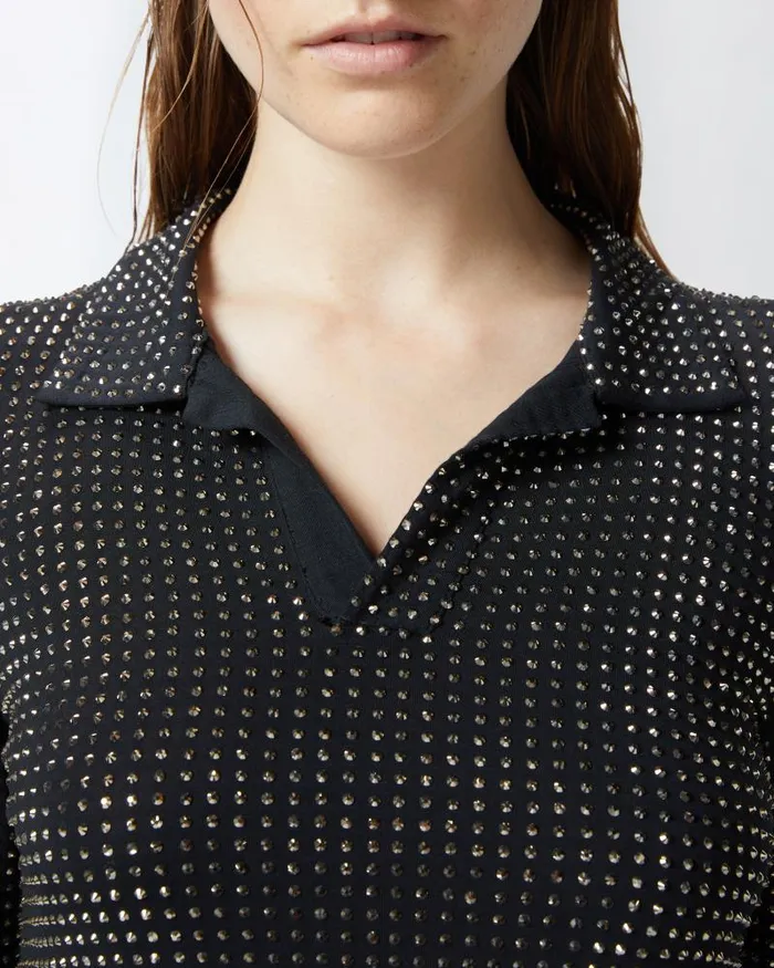 Women Sweaters Pinko Longsleeved Polo With Rhinestones Limo Black Women Sweaters Pinko Longsleeved Polo With Rhinestones Limo Black