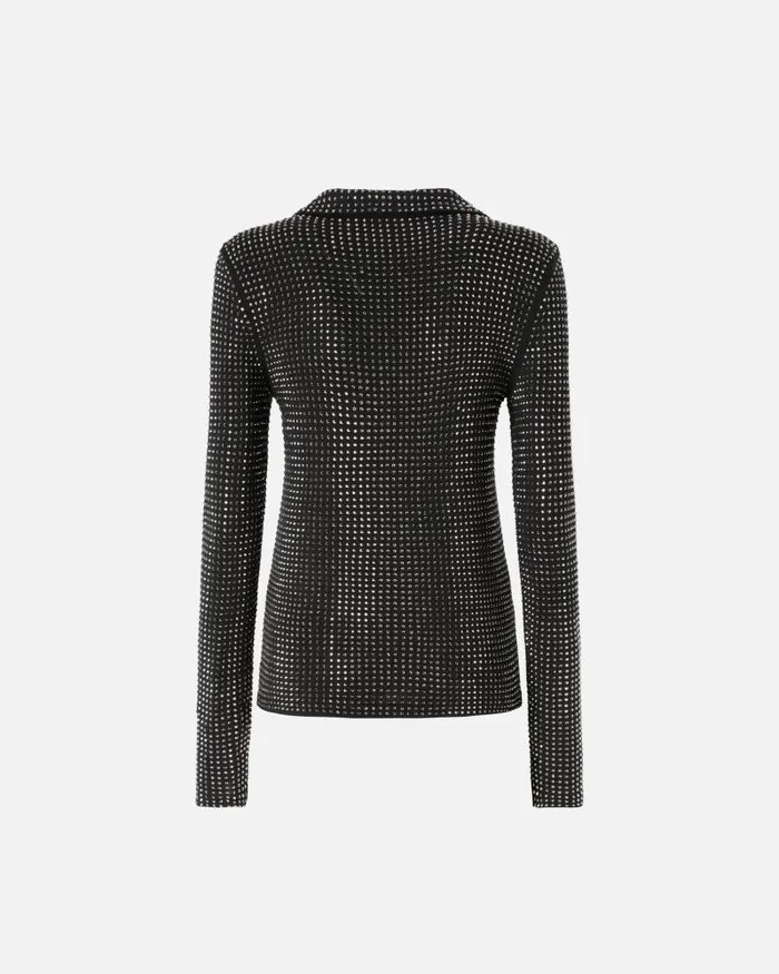 Women Sweaters Pinko Longsleeved Polo With Rhinestones Limo Black Women Sweaters Pinko Longsleeved Polo With Rhinestones Limo Black