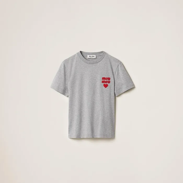 Women TShirts And Sweatshirts Miu Miu Cotton Jersey Tshirt Grey