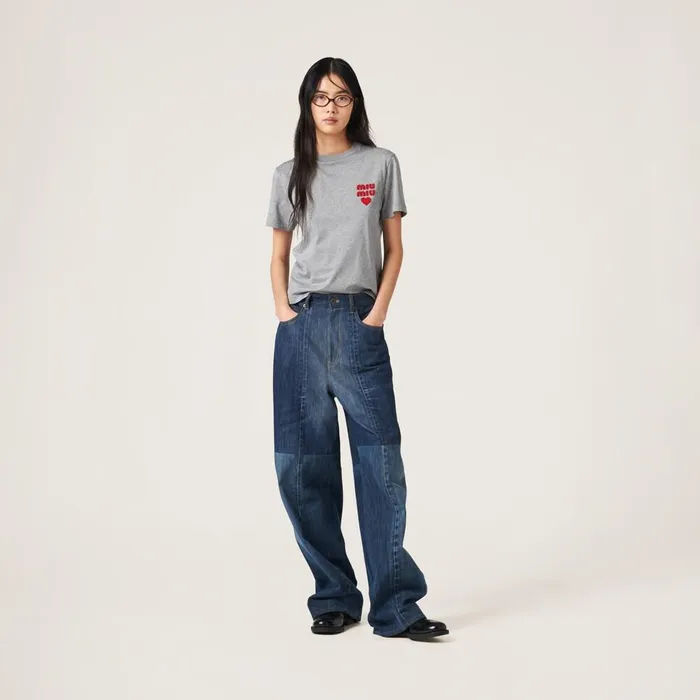 Women TShirts And Sweatshirts Miu Miu Cotton Jersey Tshirt Grey