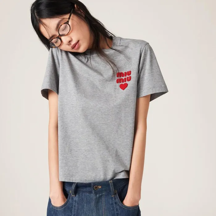 Women TShirts And Sweatshirts Miu Miu Cotton Jersey Tshirt Grey