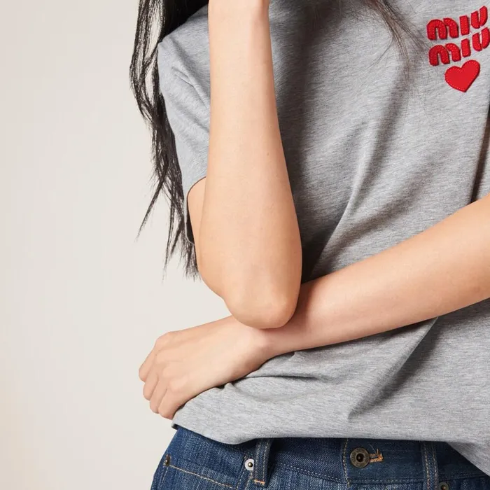Women TShirts And Sweatshirts Miu Miu Cotton Jersey Tshirt Grey
