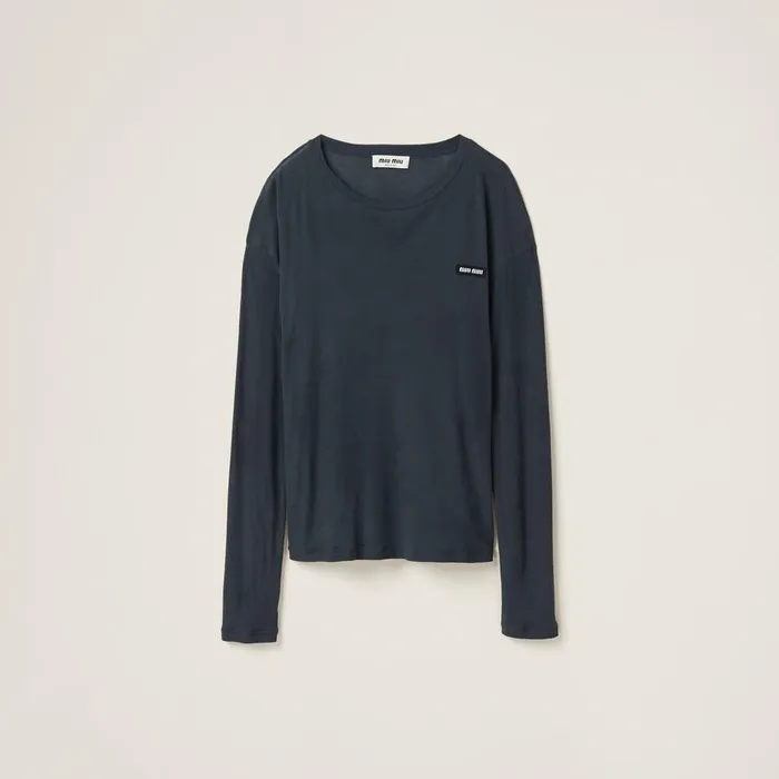 Women TShirts And Sweatshirts Miu Miu Longsleeved Garmentdyed Ribbed Knit Jersey Tshirt Black Women TShirts And Sweatshirts Miu Miu Longsleeved Garmentdyed Ribbed Knit Jersey Tshirt Black