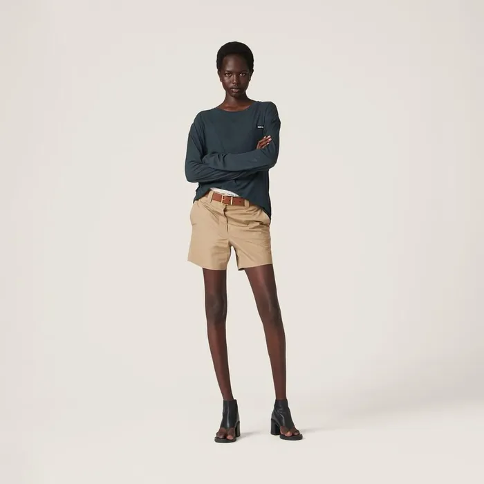 Women TShirts And Sweatshirts Miu Miu Longsleeved Garmentdyed Ribbed Knit Jersey Tshirt Black