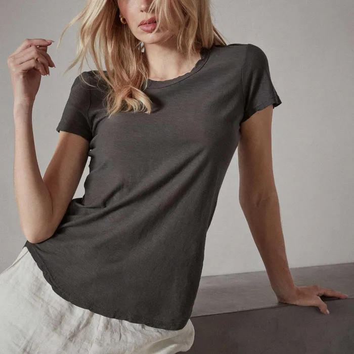 Women TShirts James Perse Sheer Slub Crew Neck Tee Carbon
