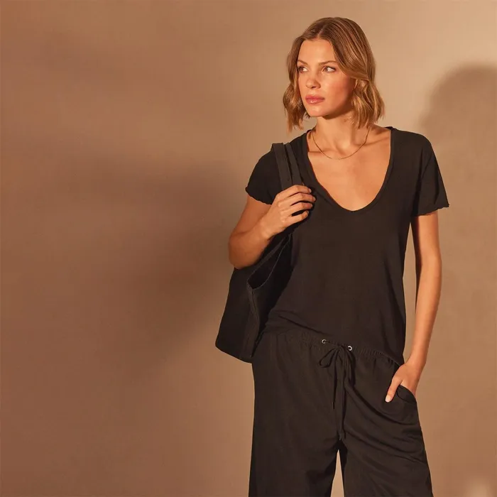 Women TShirts James Perse Stretch Jersey Short Sleeve Black