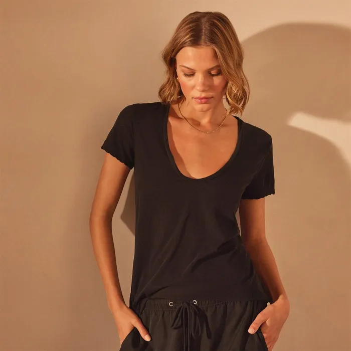 Women TShirts James Perse Stretch Jersey Short Sleeve Black
