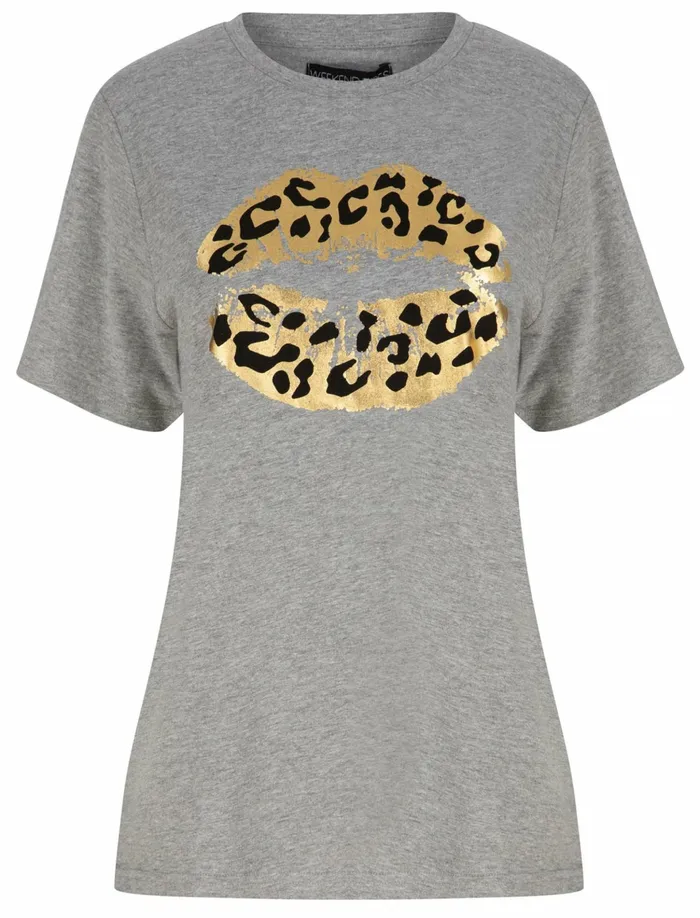 Women TShirts Tokyo Laundry Aurelia Gold Foil Leopard Print Lip Motif Cotton TShirt In Mid Grey Marl 8211 Weekend Vibes Midgrey Women TShirts Tokyo Laundry Aurelia Gold Foil Leopard Print Lip Motif Cotton TShirt In Mid Grey Marl 8211 Weekend Vibes Midgrey