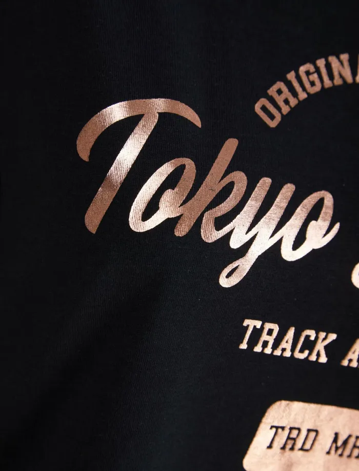 Women TShirts Tokyo Laundry Payton Rose Gold Foil Motif Cotton Jersey TShirt In Jet Black 8211 Tokyo Laundry Black