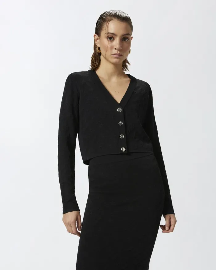Women TOPWEAR Pinko Monogram Vneck Cropped Cardigan Limo Black