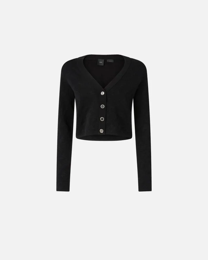 Women TOPWEAR Pinko Monogram Vneck Cropped Cardigan Limo Black Women TOPWEAR Pinko Monogram Vneck Cropped Cardigan Limo Black