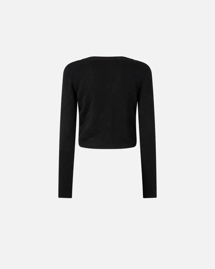 Women TOPWEAR Pinko Monogram Vneck Cropped Cardigan Limo Black Women TOPWEAR Pinko Monogram Vneck Cropped Cardigan Limo Black
