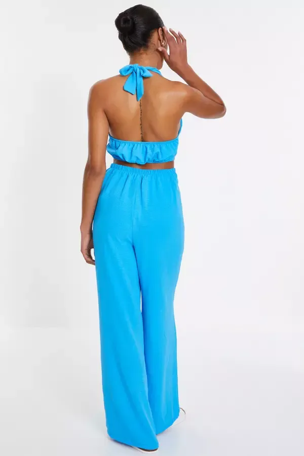 Women Turquoise Wide Leg Trousers Quiz Clothing Trousers