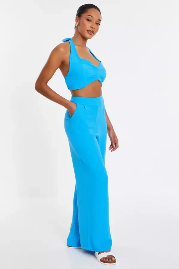 Women Turquoise Wide Leg Trousers Quiz Clothing Trousers