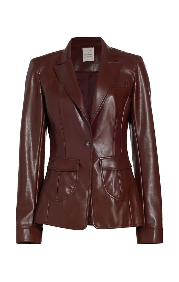 Women Vegan Leather Louisa Blazer Tobacco Jackets and Blazers Cinq Sept