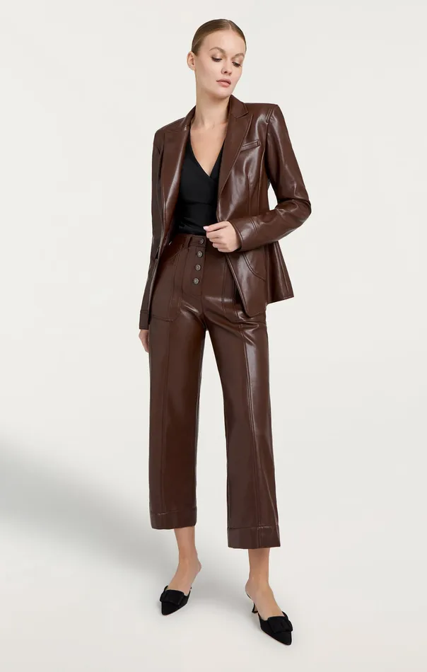 Women Vegan Leather Louisa Blazer Tobacco Jackets and Blazers Cinq Sept