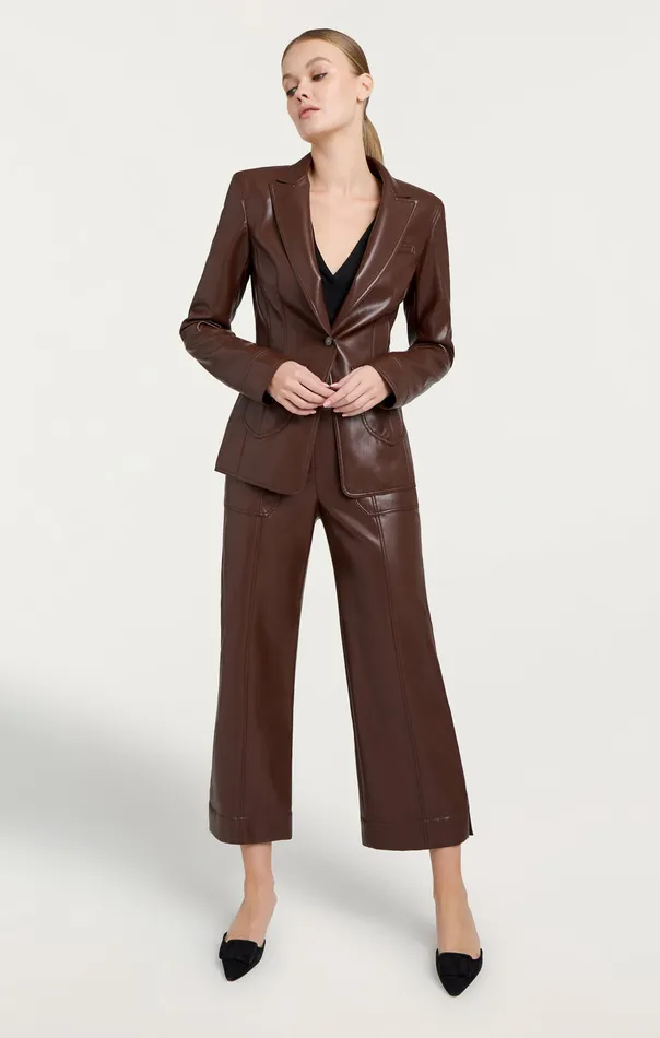 Women Vegan Leather Louisa Blazer Tobacco Jackets and Blazers Cinq Sept