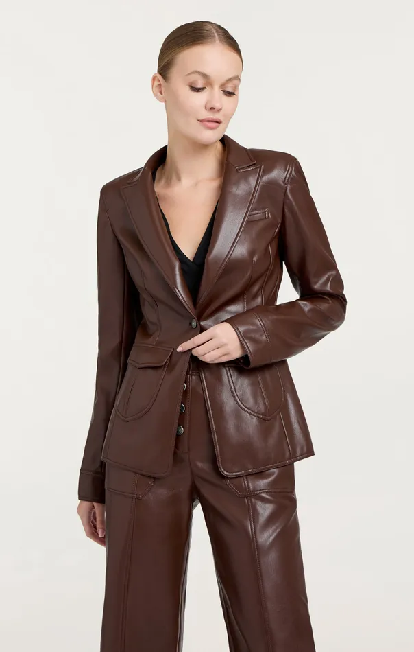 Women Vegan Leather Louisa Blazer Tobacco Jackets and Blazers Cinq Sept