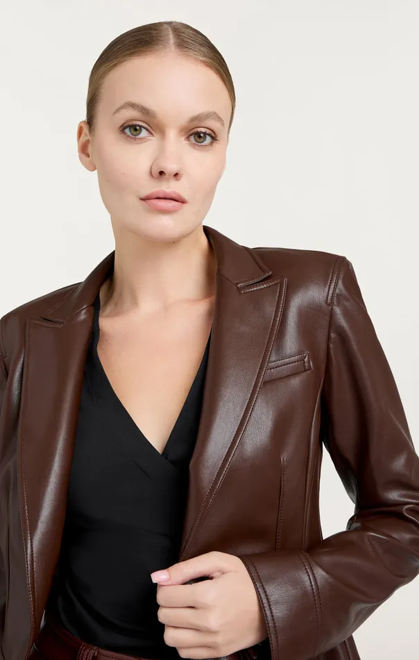 Women Vegan Leather Louisa Blazer Tobacco Jackets and Blazers Cinq Sept