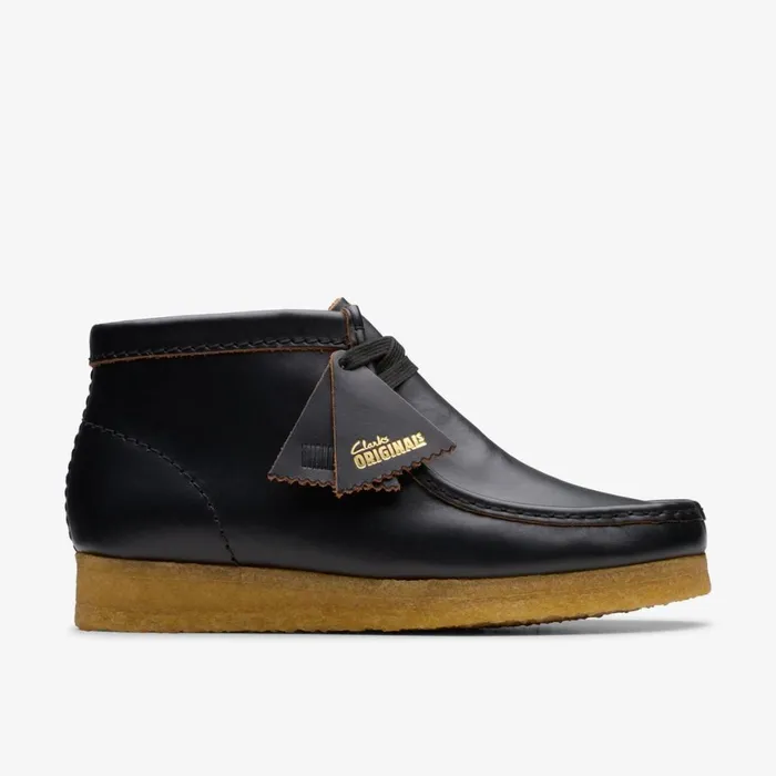 Women Wallabee Boot Black Smooth Leather Clarks Boots and Booties
