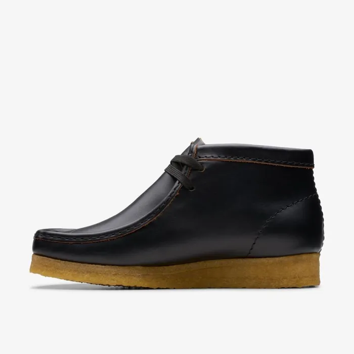 Women Wallabee Boot Black Smooth Leather Clarks Boots and Booties