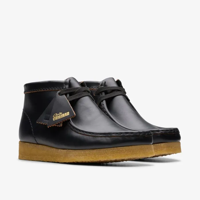Women Wallabee Boot Black Smooth Leather Clarks Boots and Booties