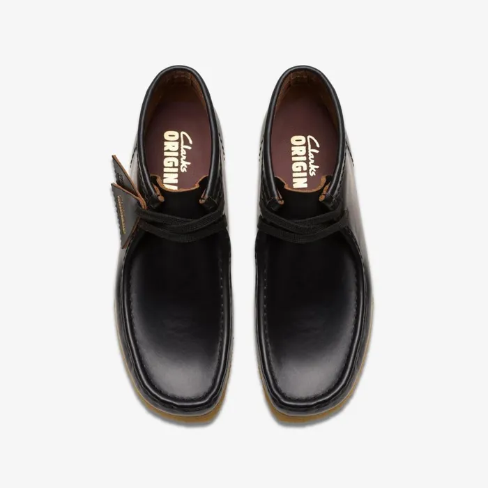 Women Wallabee Boot Black Smooth Leather Clarks Boots and Booties