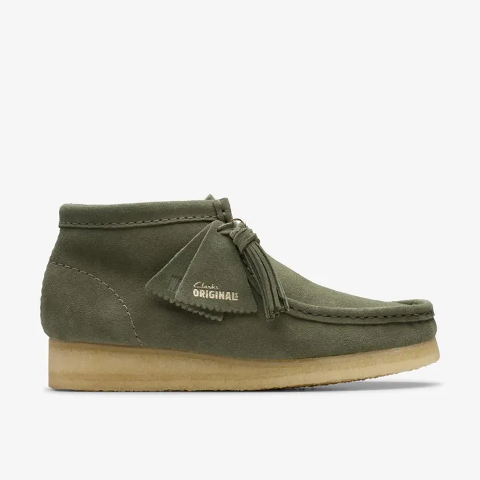 Women Wallabee Boot Khakigreen Suede Clarks Boots and Booties