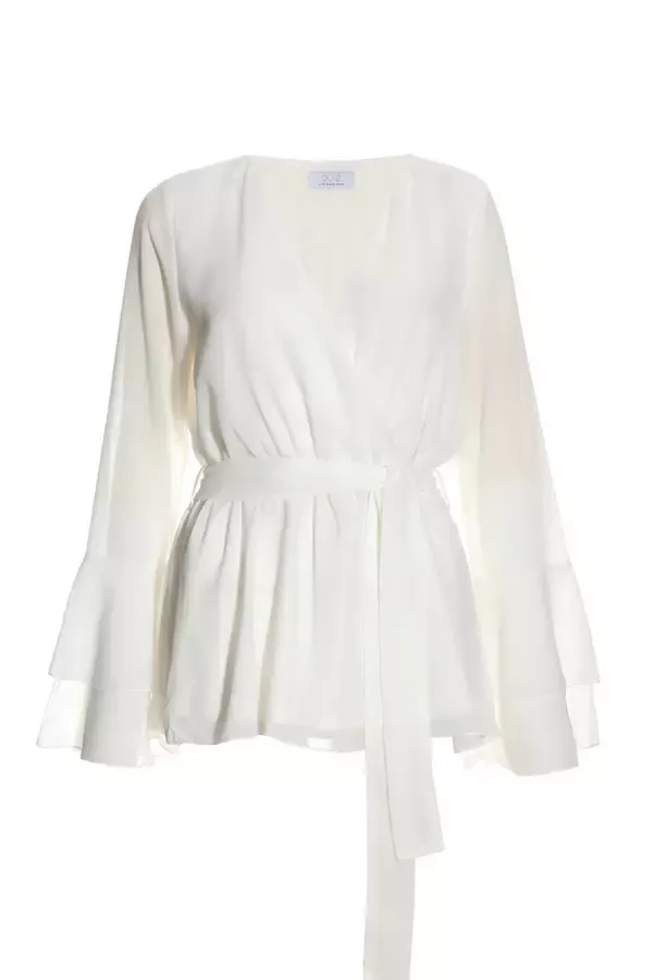 Women White Chiffon Flute Sleeve Wrap Top Quiz Clothing Casual Clothing