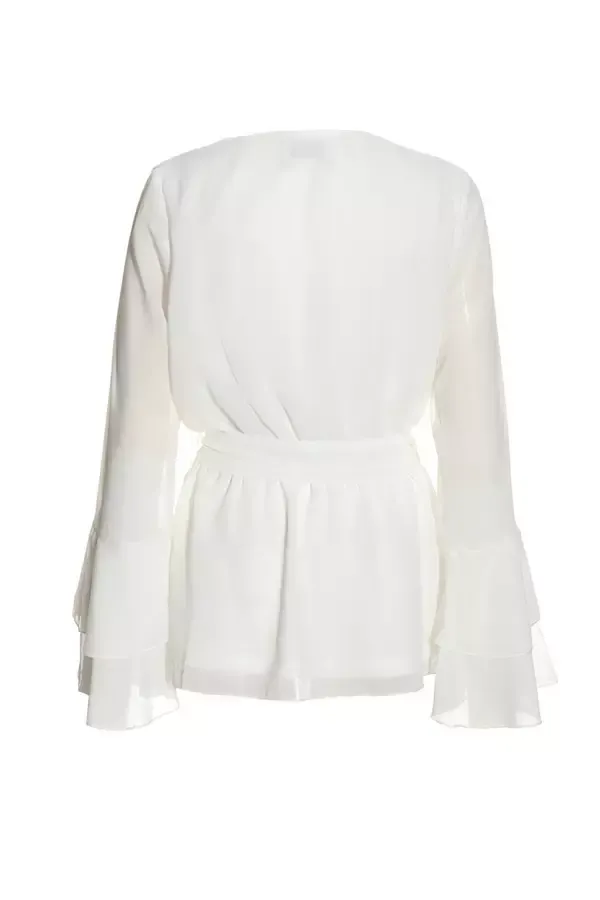 Women White Chiffon Flute Sleeve Wrap Top Quiz Clothing Casual Clothing