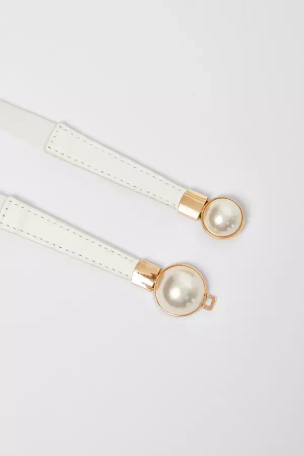 Women White Double Pearl Belt Quiz Clothing Belts