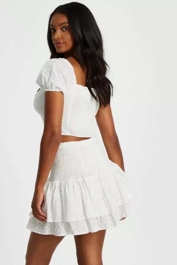Women White Embroidered Cropped Top Quiz Clothing Tops