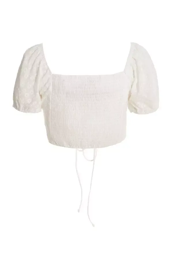 Women White Embroidered Cropped Top Quiz Clothing Tops